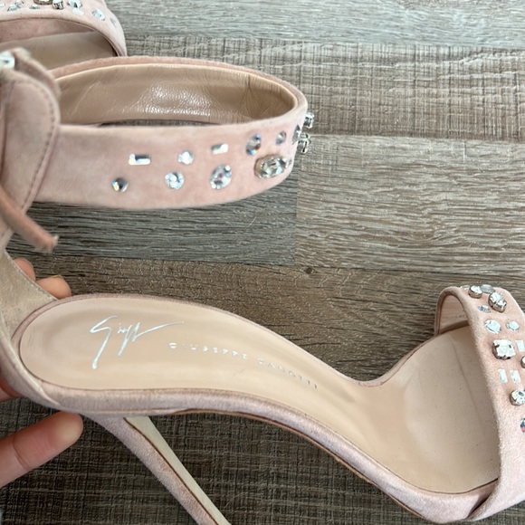 GIUSEPPE ZANOTTI Blush Pink Suede Crystal Embellish Sandal Heel - Picture 9 of 12